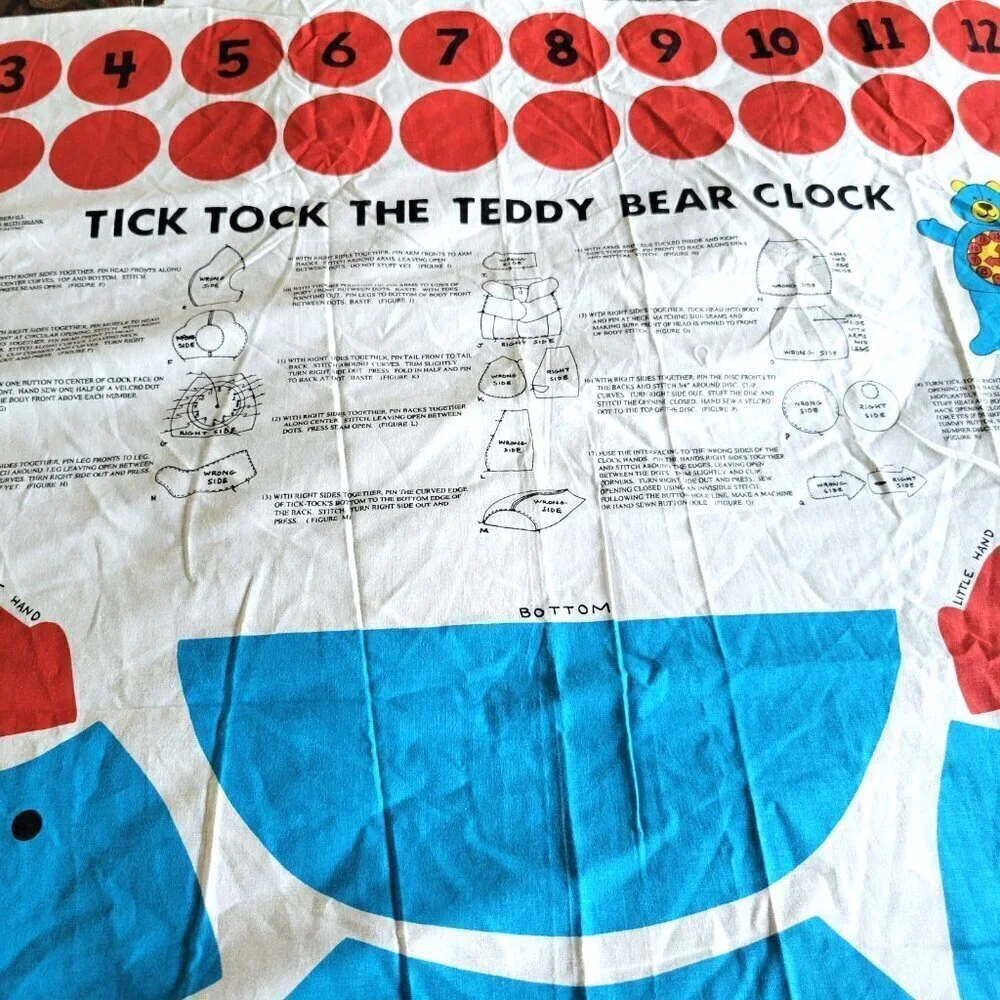 Tick Tock The Teddy Bear Clock Fabric Panel Pattern Sewing